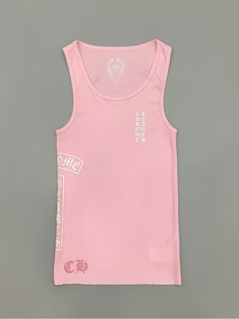 Chrome Hearts Pink Tank with White Gothic Logos